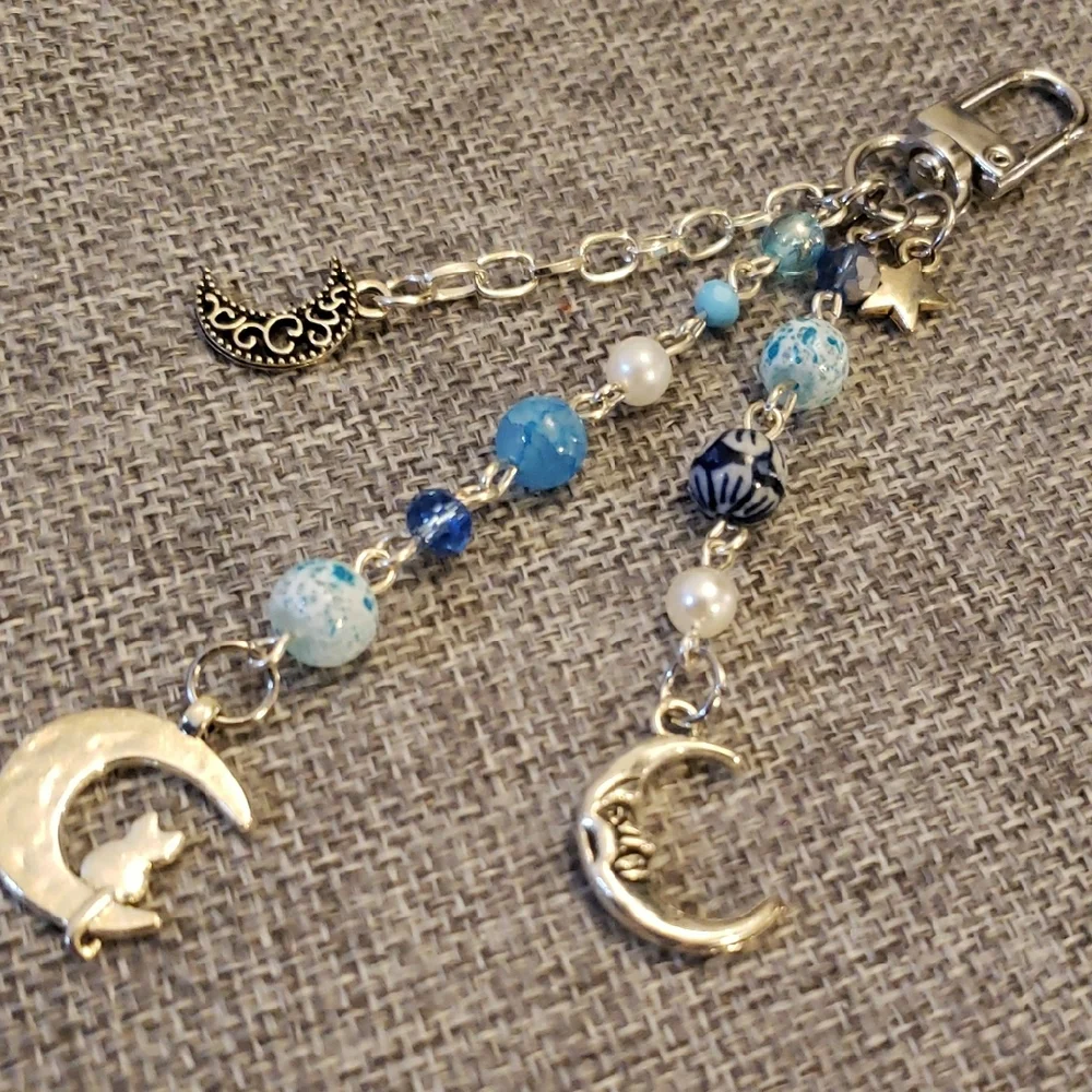 Silver and Blue Celestial Keychain Bag Charm - Picture 5 of 5